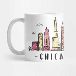 Chicago Illinois Skyline in Colored Hand Drawn Style Mug